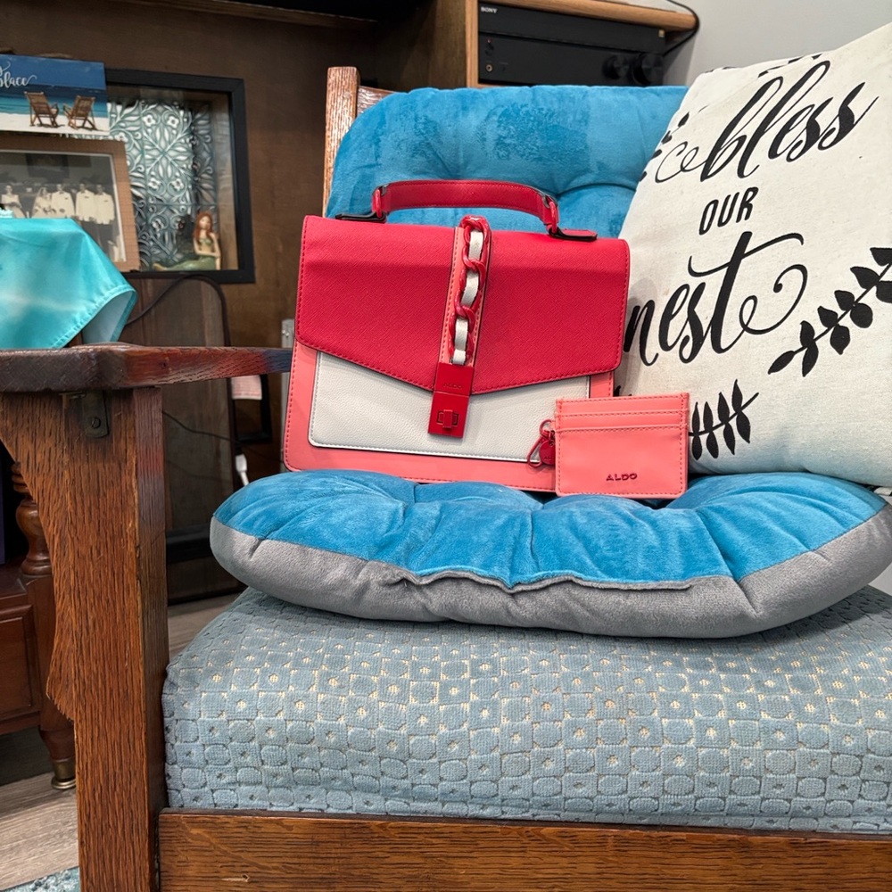 ALDO Red and Cream Satchel Bag